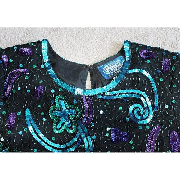 Vintage 1980s - Pinki Collection - 100% Silk Sequin Beaded Confetti Top, S or M - Picture 6 of 10